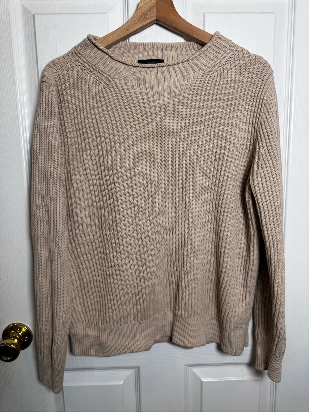 J.Crew Rollneck Pullover Sweater Light Khaki 100% Cotton Medium AY830